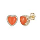 Simple Plated Champagne Gold Red Heart Stud Earrings With Austrian Element Crystal Champagne - One Size