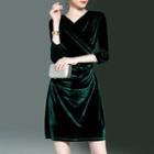 3/4-sleeve Wrapped Velvet Mini A-line Dress
