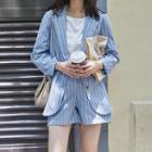Set: Long-sleeve Striped Light Blazer + Striped Shorts