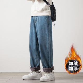 Fleece-lined Washed Wide-leg Jeans