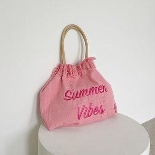 Fringed Letter Embroidery Tote Bag