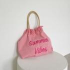 Fringed Letter Embroidery Tote Bag