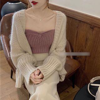 Perforated Cardigan / Knit Bandeau Top