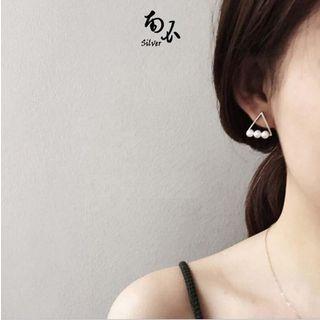 925 Sterling Silver Faux Pearl Triangle Earring Silver - One Size