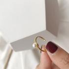925 Sterling Silver Faux Pearl Ring K446k - Faux Pearl Ring - Gold - One Size