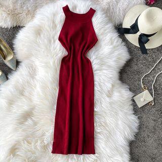 Ribbed Sleeveless Sheath Knit Dress