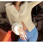 Long-sleeve Fluffy Trim Knit Cardigan