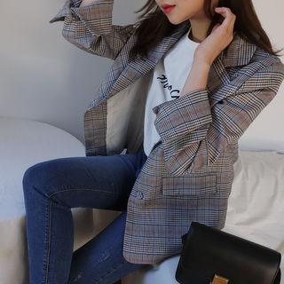 Single-breasted Checked Jacket Gray - One Size