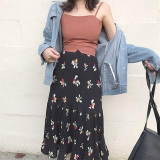 Floral Print Midi Flared Skirt