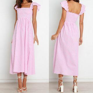 Sleeveless Striped Midi Smock Dress