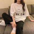 Bear Embroidered Short-sleeve Round Neck T-shirt