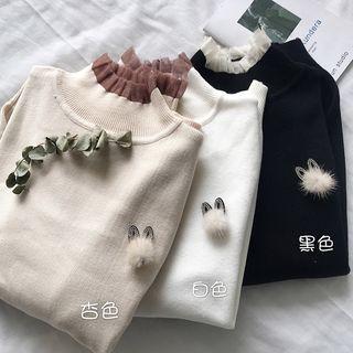 Mock-neck Contrast-trim Knit Pullover
