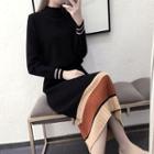 Set: Plain Sweater + Color Block Midi Knit Skirt