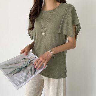 Ruffle-sleeve Linen Blend T-shirt