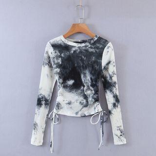 Long-sleeve Tie-dye Drawstring Knit Top