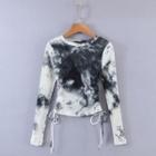 Long-sleeve Tie-dye Drawstring Knit Top