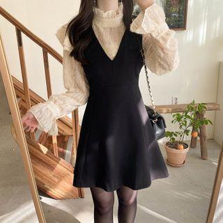 V-neck Flared Mini Pinafore Dress
