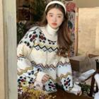 Turtleneck Pattern Sweater Off-white - One Size