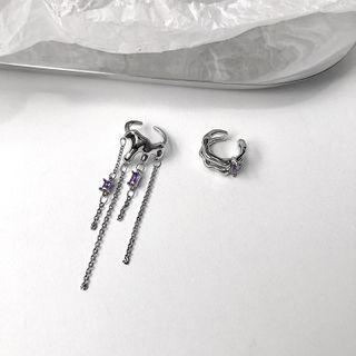 Set Of 2: Knot / Fringed Alloy Cuff Earring