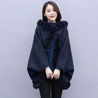 Faux Fur Trim Hooded Fleece Cape
