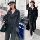 Drawstring-waist Straight-cut Denim Jumpsuit
