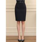 Belted Scallop-edge Midi H-line Skirt