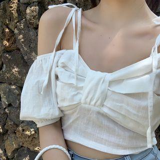 Cold-shoulder Bow Detail Crop Top