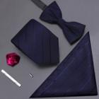 Set: Striped Bow Tie + Necktie + Pocket Square + Tie Clip + Rose Brooch As Shown In Figure - One Size