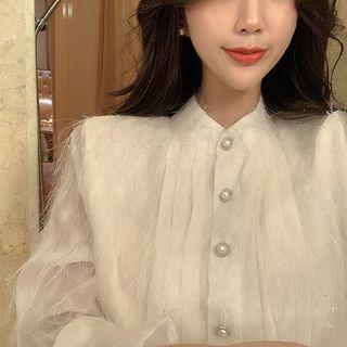 Fringed Long-sleeve Shirtdress Almond - One Size