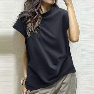 Short-sleeve Plain T-shirt Grayish Blue - One Size