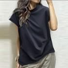 Short-sleeve Plain T-shirt Grayish Blue - One Size