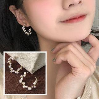 Faux Pearl Open Hoop Earring White & Gold - One Size