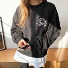 Layered-hem Printed Sweatshirt Black - One Size