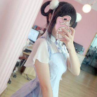 Embroidered Short Sleeve Mandarin Collar Dress