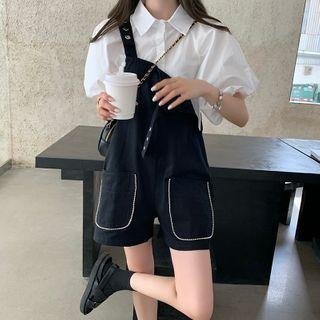 Plain Puff-sleeve Blouse / Jumper Shorts