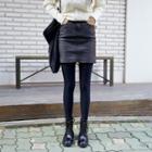 Hidden Band-waist Faux-leather Miniskirt