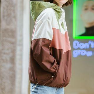 Stand Collar Color Block Hoodie