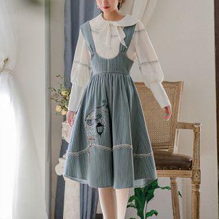 Doll-collar Blouse / Embroidered Midi Jumper Dress