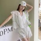 Plain Cropped Camisole / Set : Short Sleeve Contrast Line Jacket + Contrast Line Shorts