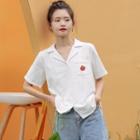 Short-sleeve Strawberry Embroidered Shirt White - One Size