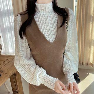 High-neck Napped Lace Blouse