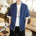 Elbow-sleeve Contrast Trim Open Back Hanfu Shirt