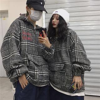 Couple Matching Plaid Half Zip Hoodie