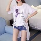 Printed Lace Up Detail Short Sleeve Dip Back T-shirt