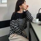 Button-epaulet Stripe Sweater