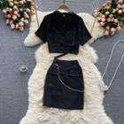 Set Of 2 : Plain Short-sleeve Top + Big-pocket Skirt