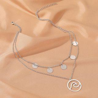 Alloy Wave Pendant Layered Necklace 01 - 7966 - Platinum - One Size