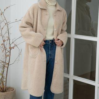 Collared Sherpa-fleece Coat Light Beige - One Size