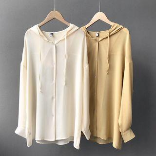 Hooded Buttoned Chiffon Jacket