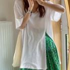Plain Slit Long T-shirt / Floral Print Midi A-line Skirt